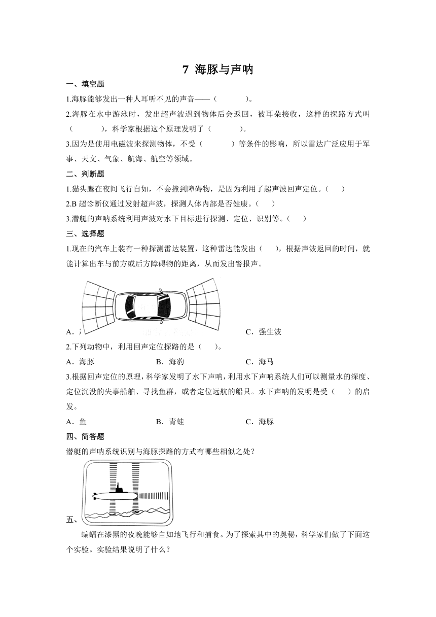 苏教版（2017秋）五年级下册2.7 海豚与声呐 同步试题（含答案）