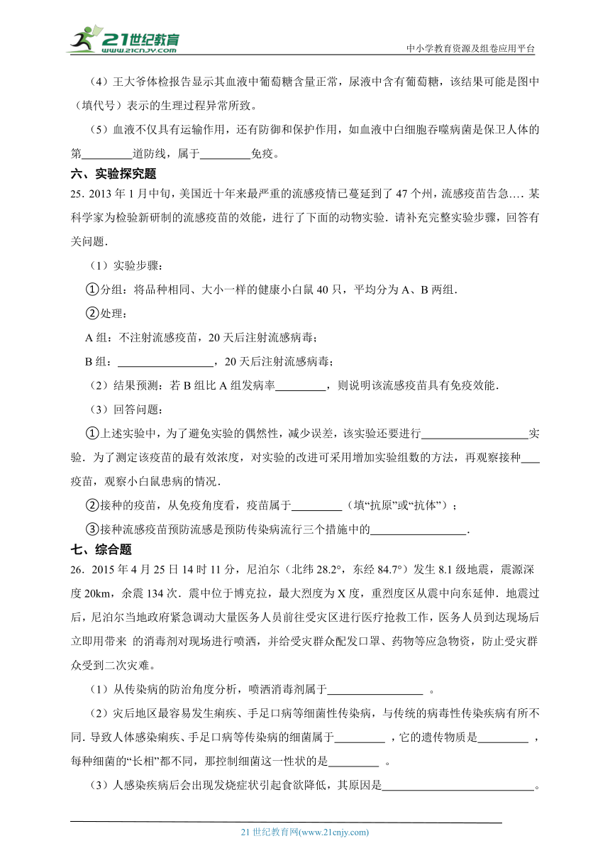 2023届冀教版生物中考一轮复习训练卷十一 专题11 增强免疫 预防疾病（含解析）