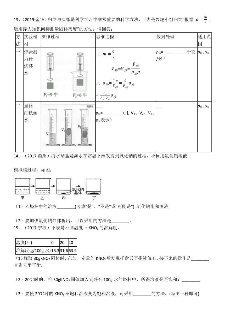 2021年中考科学单元同步(真题集中训练)总复习 中考科学真题集训九 水和水的溶液（含解析）