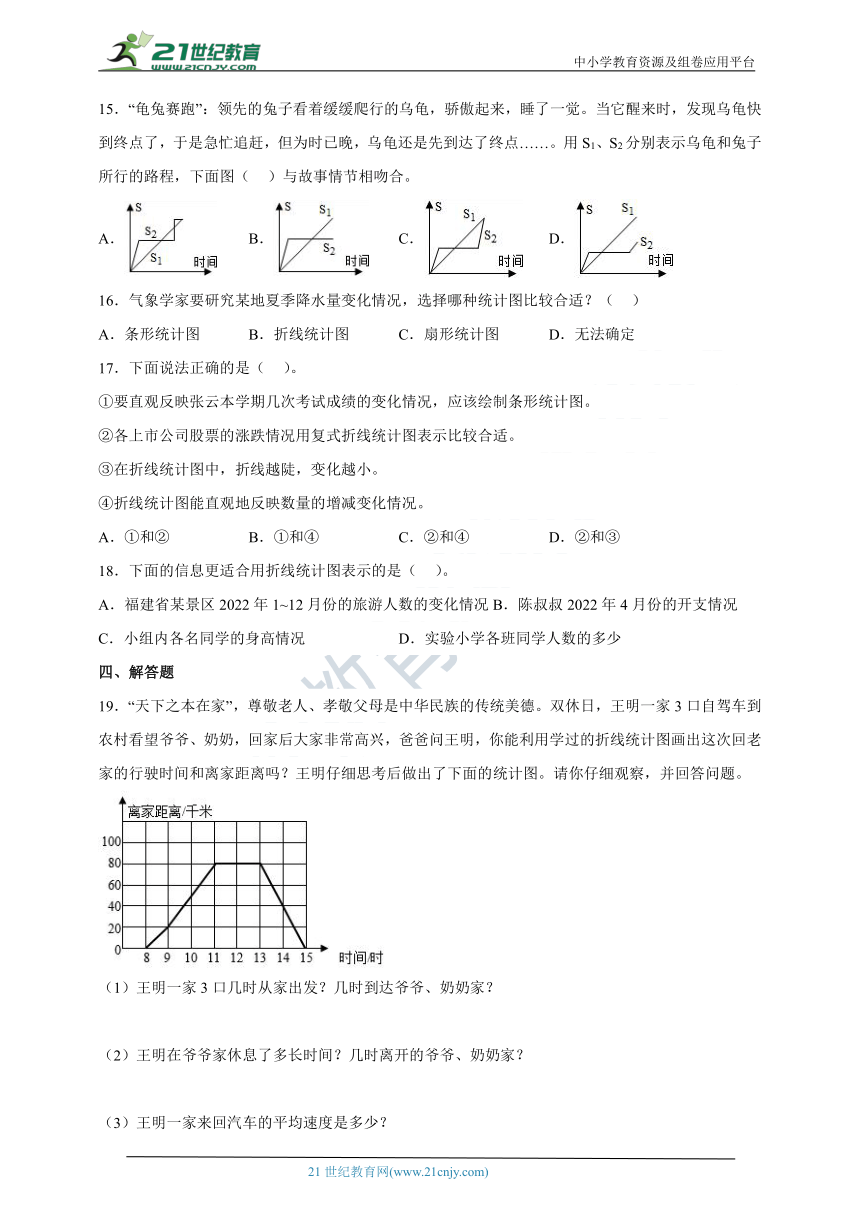 7.1折线统计图-人教版五年级数学下册双减作业设计（含答案）