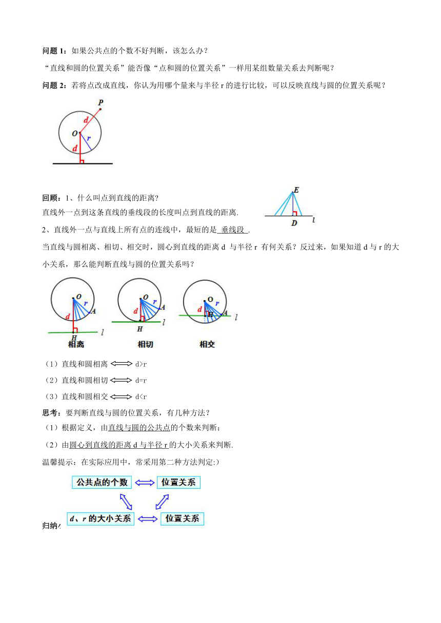 24.2.2直线和圆的位置关系（1） 教案2022-2023学年人教版九年级上册数学