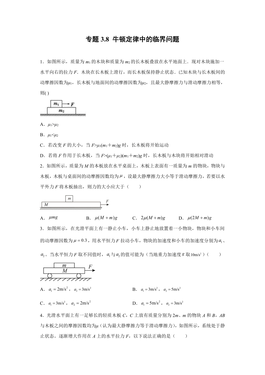 专题3.8 牛顿定律中的临界问题—2022届高考物理一轮复习易错疑难点练习（word含答案）
