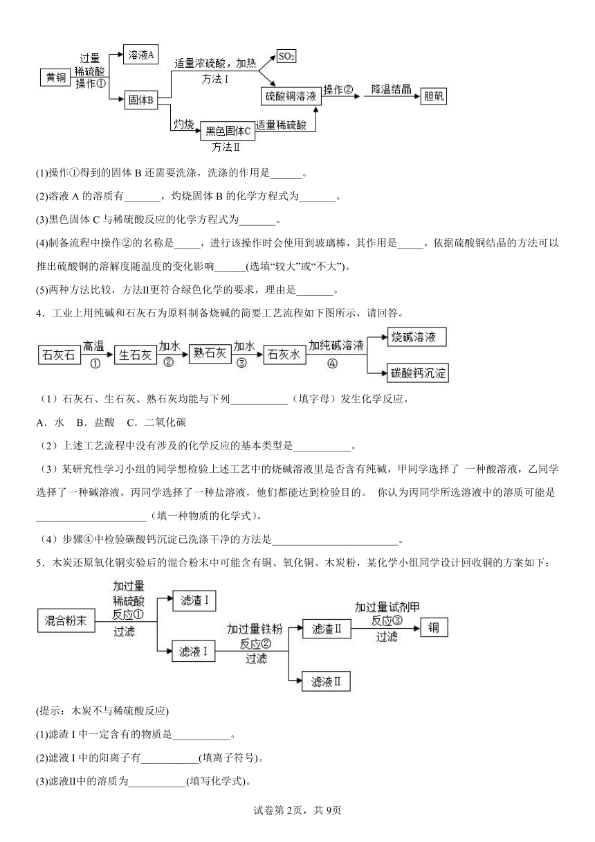 2023年中考化学二轮专题练习——流程题（含解析）