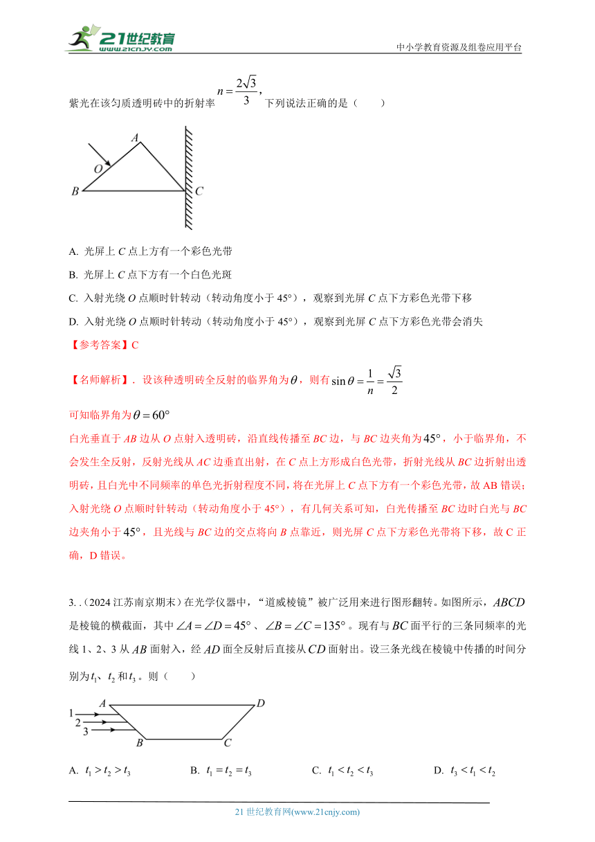 热点44  三棱镜 --高考物理50热点冲刺精练（名师解析）