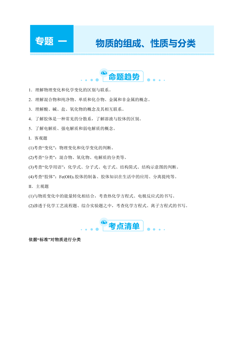 2021届高考化学二轮专题一 物质的组成、性质与分类   学案