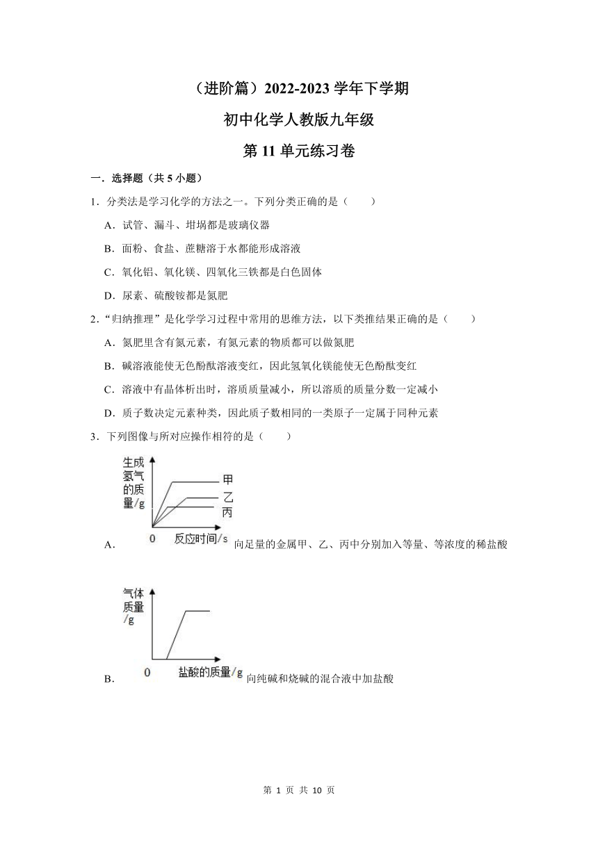 （进阶篇）2022-2023学年下学期初中化学人教版九年级第11章练习卷(含解析）