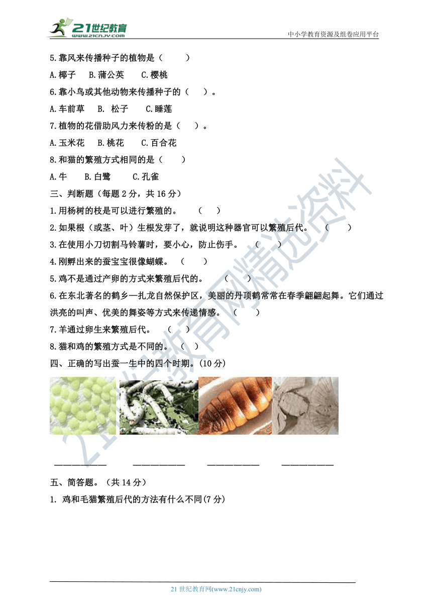 粤教粤科版4年级上册第1单元小学科学试卷（含答案）