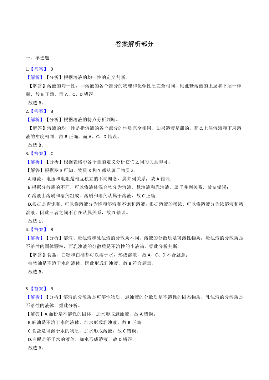 1.4物质在水中的分散状况 同步练习（含解析）