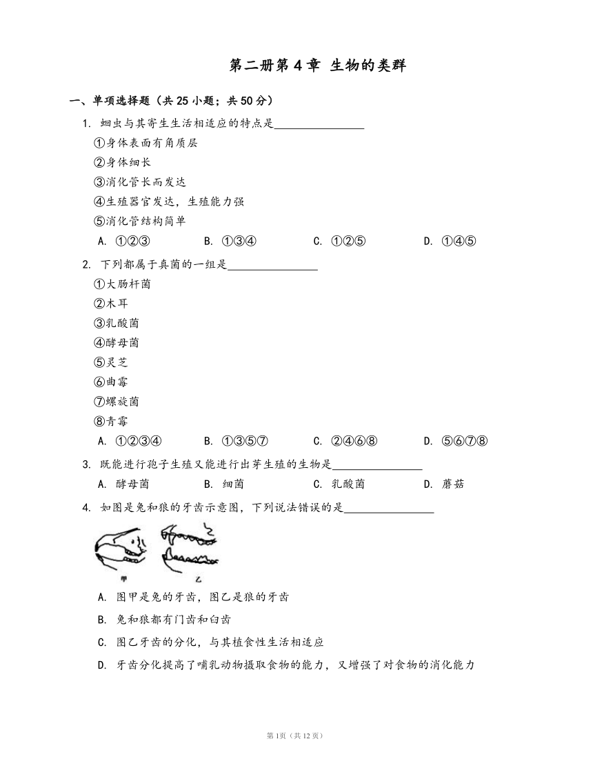 沪教版生物单元检测卷第二册第4章 生物的类群(word版，含答案解析）