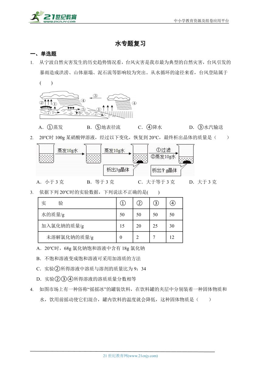 2023年七年级下期末复习专题练习一：水（含答案）