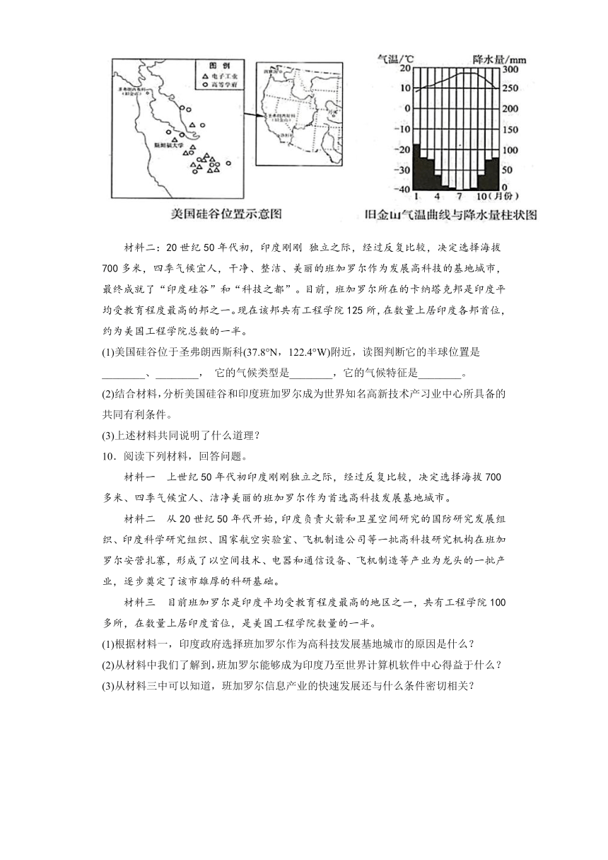 3.6.3IT新城：班加罗尔 同步训练-2022-2023学年浙江省人教版人文地理上册(word版 含解析)