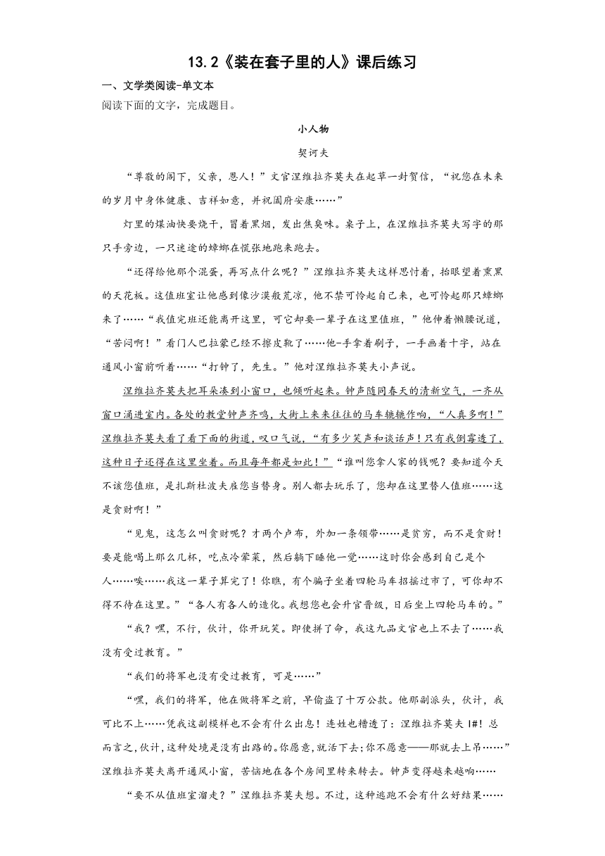 13.2《装在套子里的人》课后练习（含答案）2022-2023学年统编版高中语文必修下册