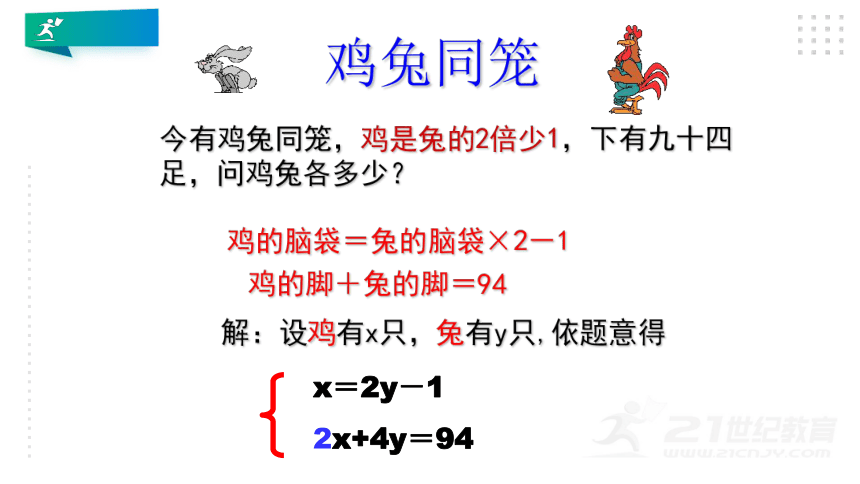 5.3应用二元一次方程组——鸡兔同笼 课件（22张ppt）