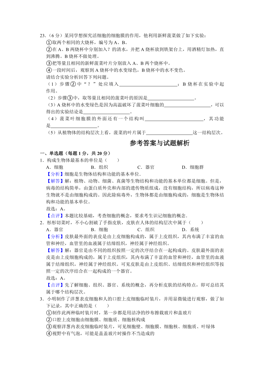 江苏省徐州市睢宁县2020-2021学年七年级（下）联考生物试卷（4月份）（word版含解析）