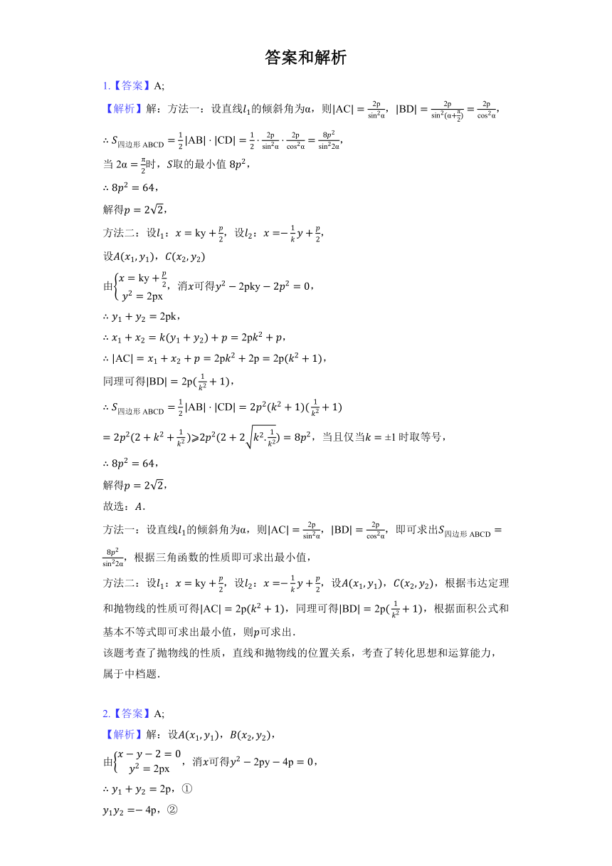 人教A版（2019）选择性必修第一册《3.3 抛物线》提升训练（含答案）