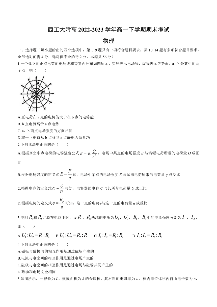 陕西省西安市西工大附高2022-2023学年高一下学期期末考试物理试题(无答案)