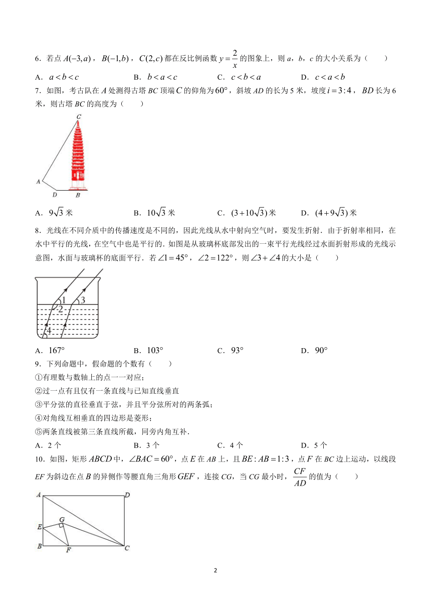 广东省深圳市外国语学校2023-2024学年九年级第六次月考数学试题(含答案)