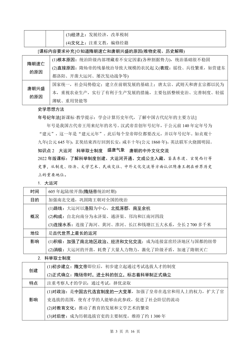 2024年中考 历史 05讲　隋唐时期：繁荣与开放的时代（学案含答案）