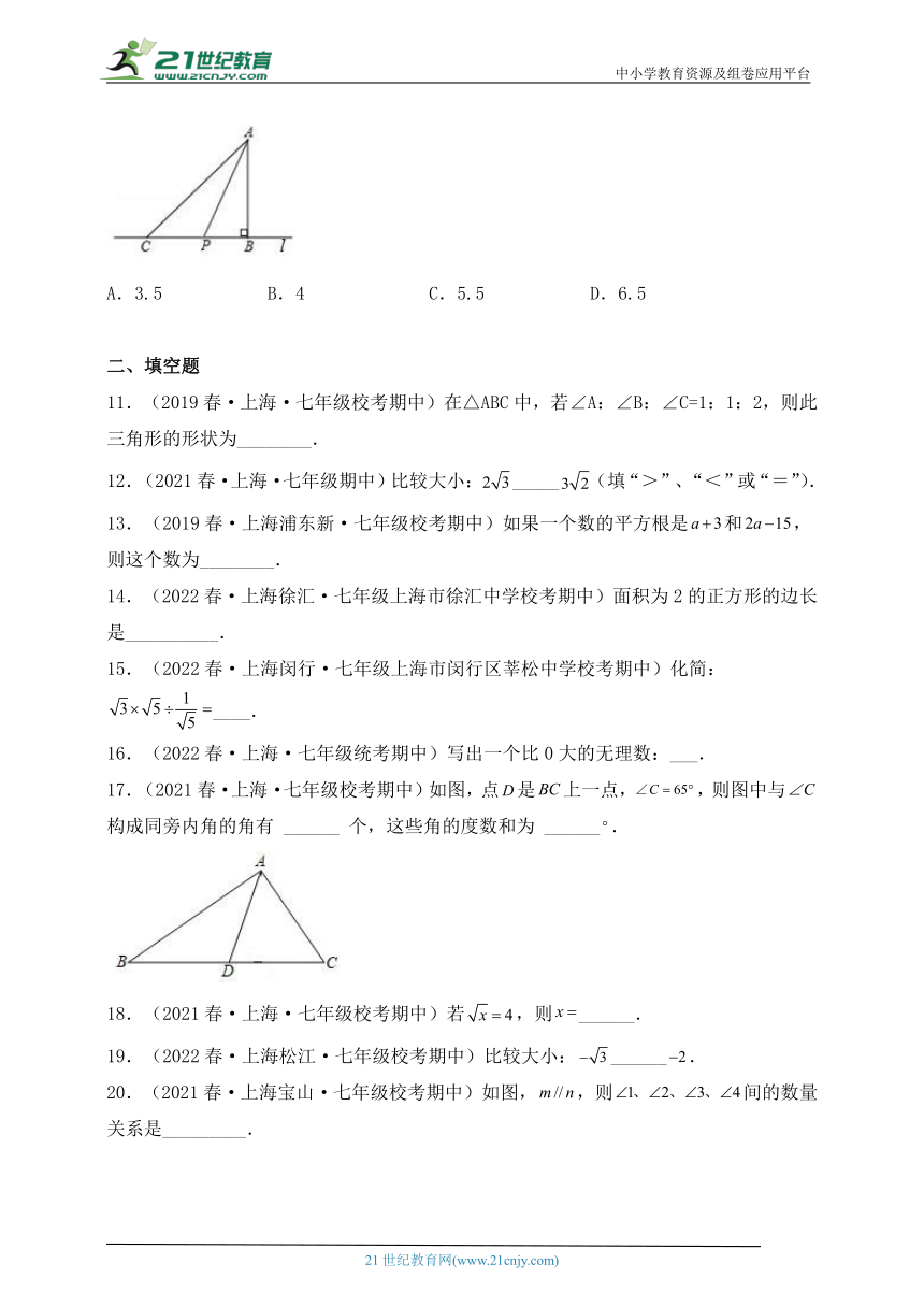 沪科版七年级下学期期中考试数学试题三（含解析）