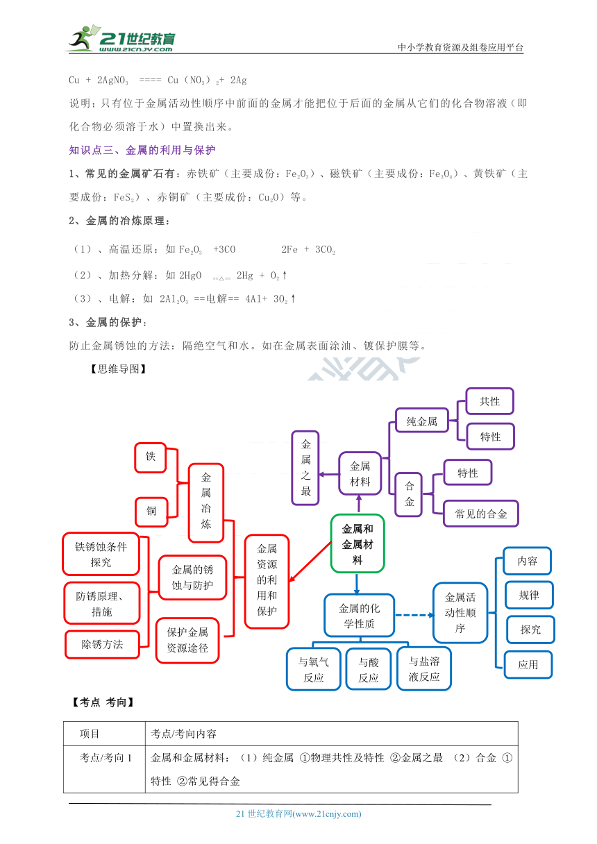 [备考2021]中考化学二轮复习专题：第8讲 金属和金属材料分层训练（含答案）