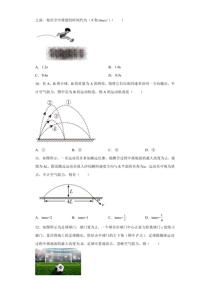 1.5斜抛运动 学科素养提升练-2021-2022学年高一下学期物理教科版（2019）必修第二册（word含答案）