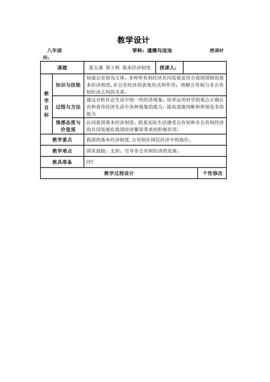 5.3 基本政治制度 教案（表格式）