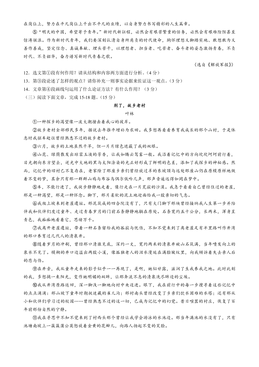 2024年四川省巴中市中考模拟试语文试题（含答案）