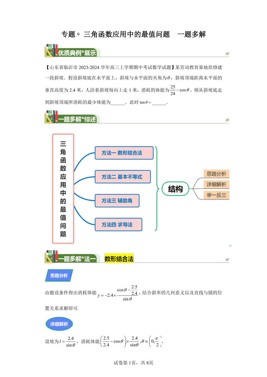 第四章三角函数与解三角形专题9三角函数应用中的最值问题一题多解 学案（含答案） 2024年高考数学复习 每日一题之一题多解