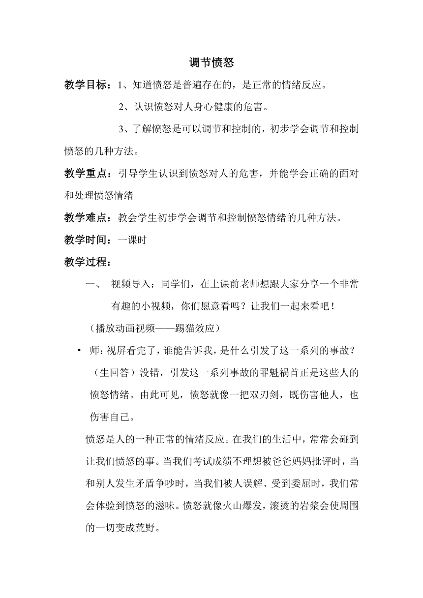 五年级上册心理健康教案-第九课 做情绪的主人-调节愤怒｜北师大版