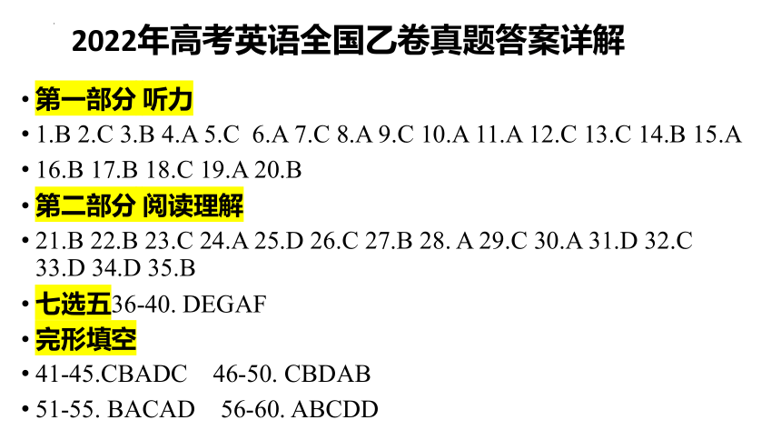 2023届高考英语二轮复习 2022年高考英语全国乙卷真题答案详解课件（67张ppt)