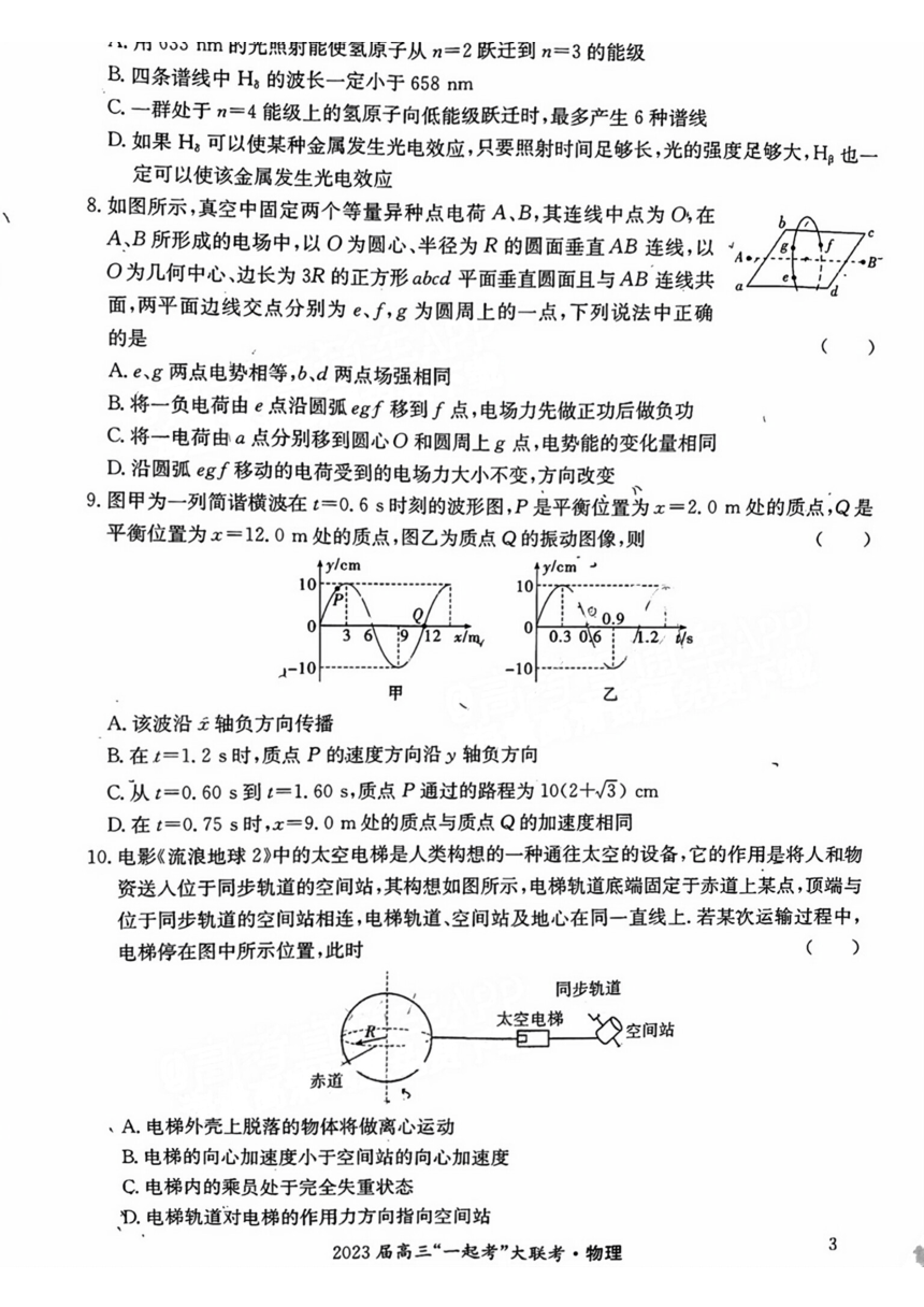 2023届湖南省高三下学期5月“一起考”大联考物理试卷（扫描版含解析）
