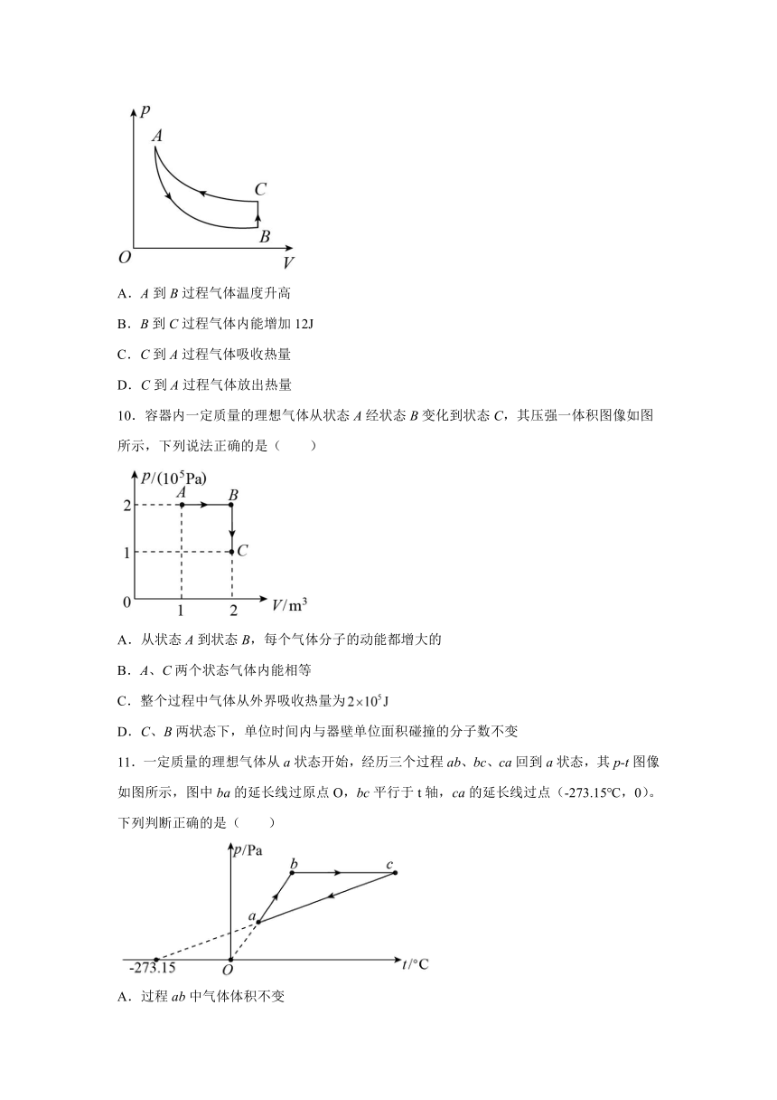 3.1热力学第一定律 同步作业（解析版）-2021-2022学年高二上学期物理鲁科版（2019）选择性必修第三册