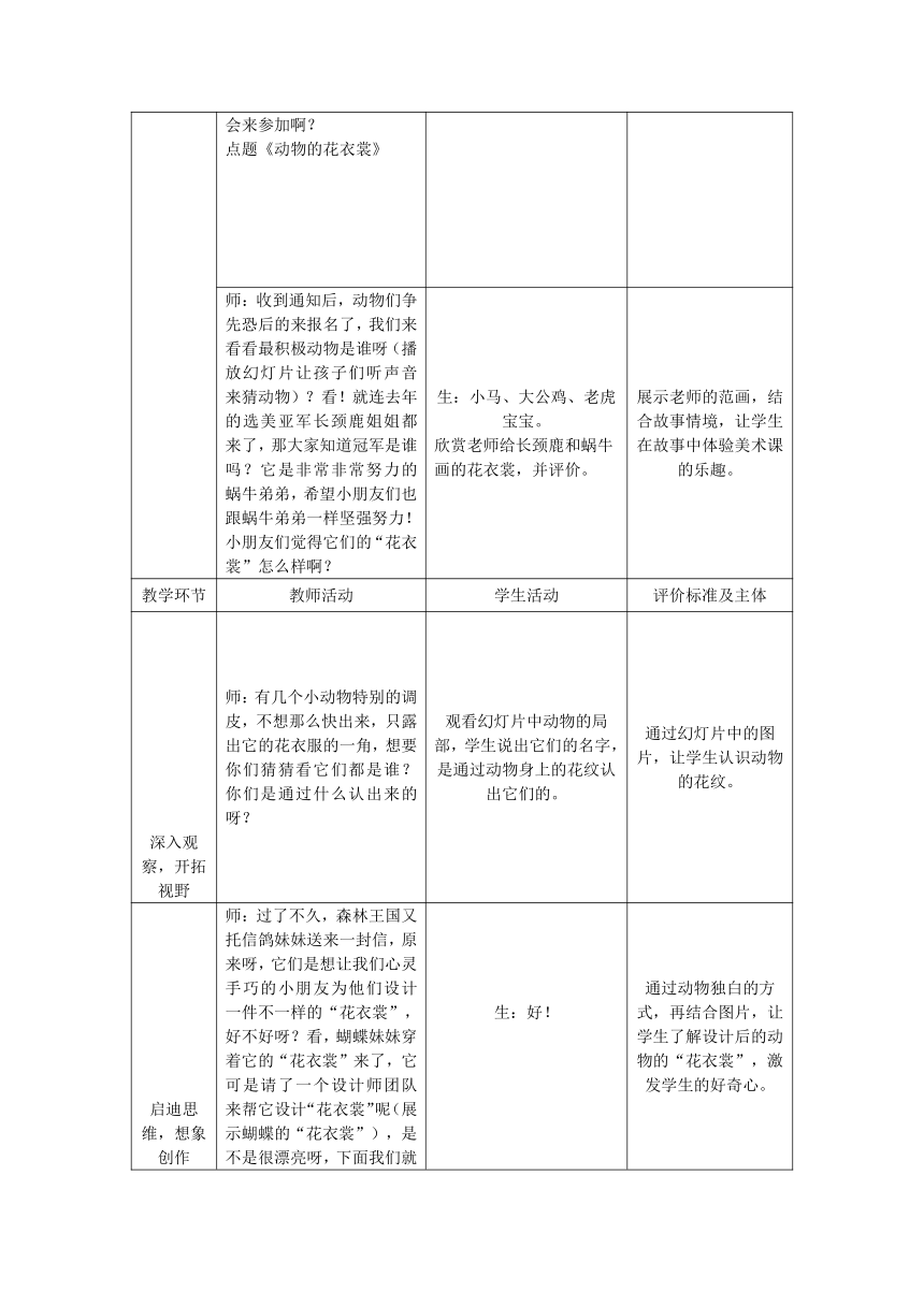 岭南版 一年级下册美术 第11课 动物的花衣裳  教案（表格式）