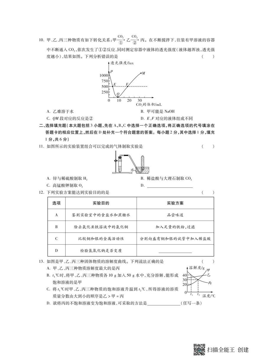 2023江西省初中化学学业水平测试(图片版 含解析)