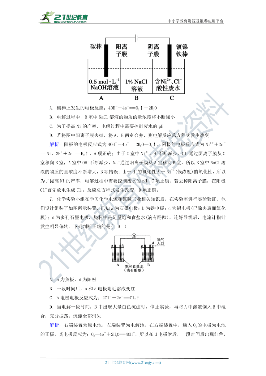 高中化学选修四4.3.2电解原理的应用 课时作业（含解析）