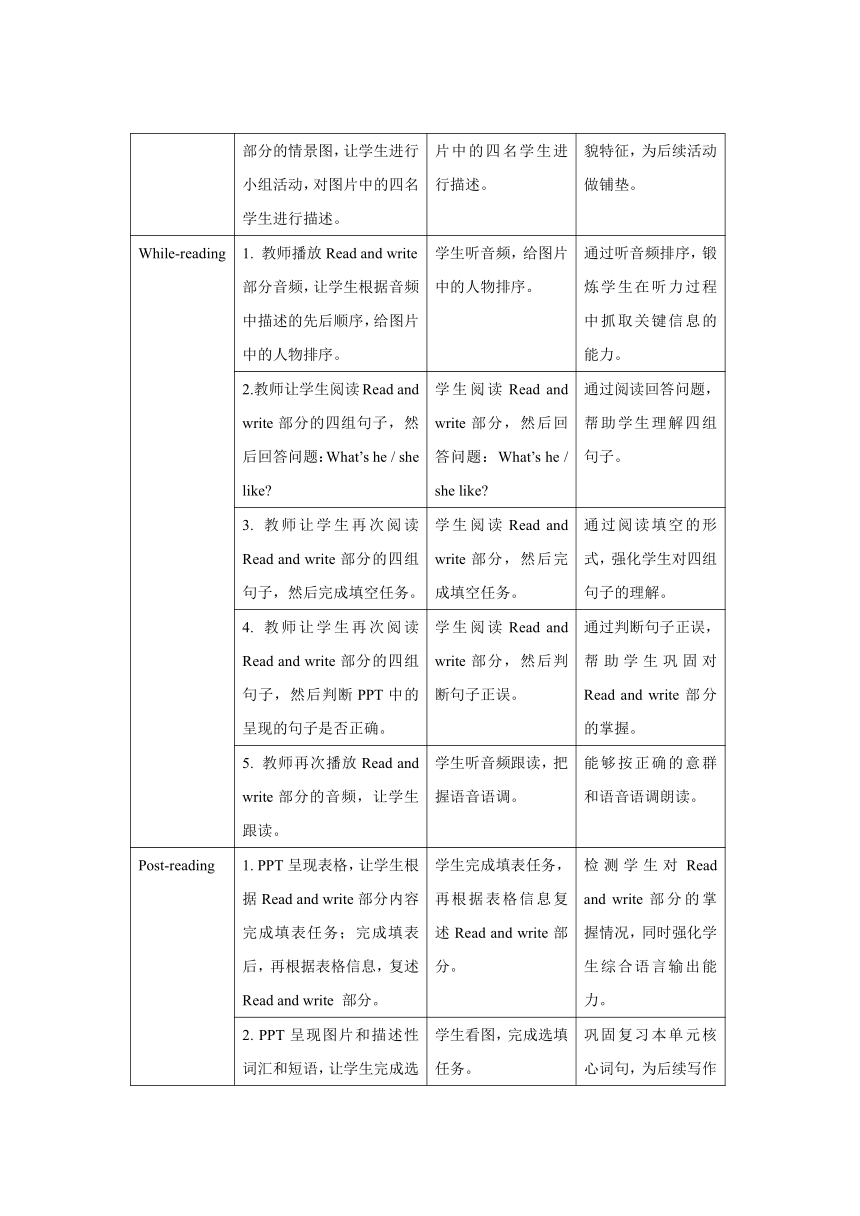 Unit 3 My friends  Part B  Read and write表格式教案