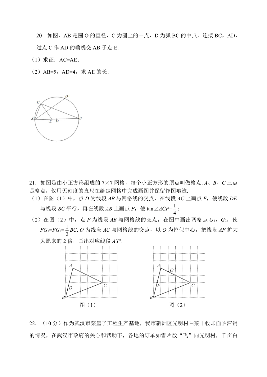 湖北省武汉江岸区2022-2023学年九年级下学期5月考数学试卷（含答案）