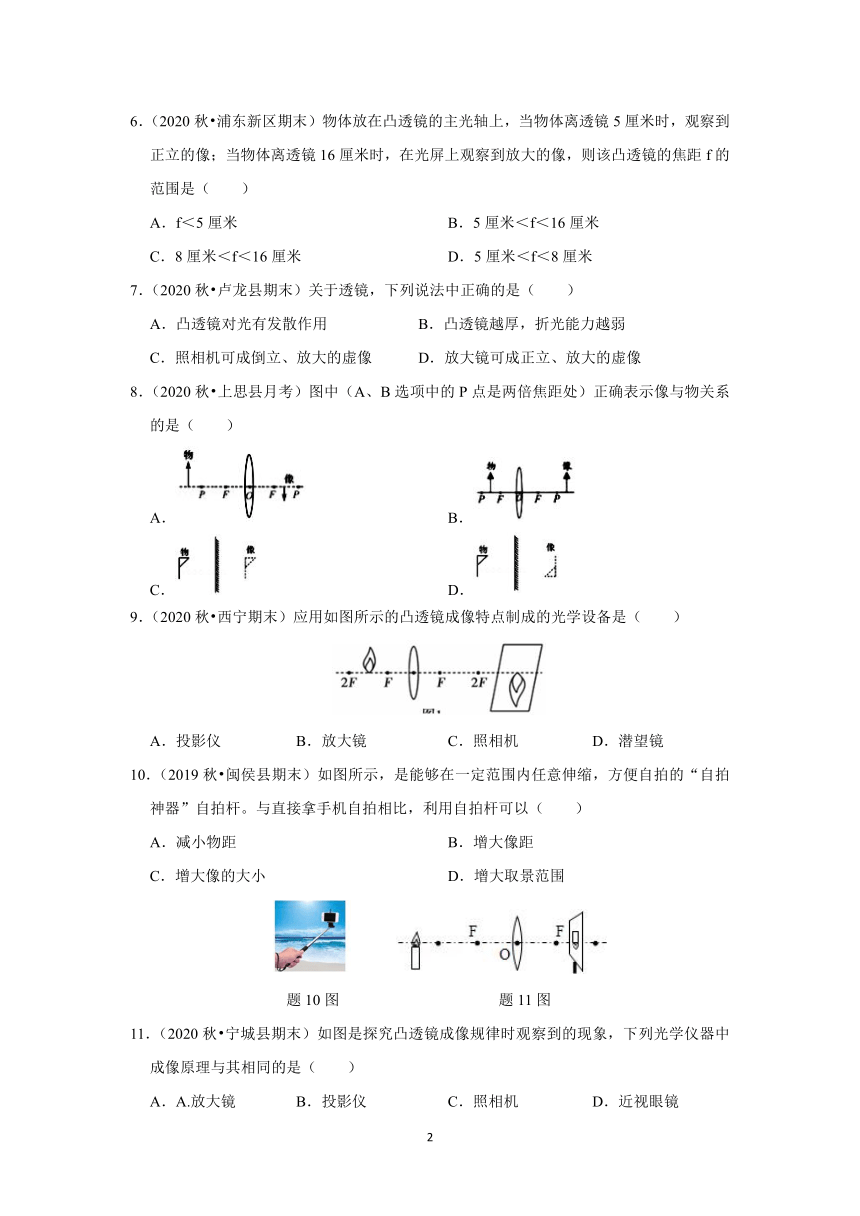 初中科学 凸透镜成像 选择题训练（含解析）