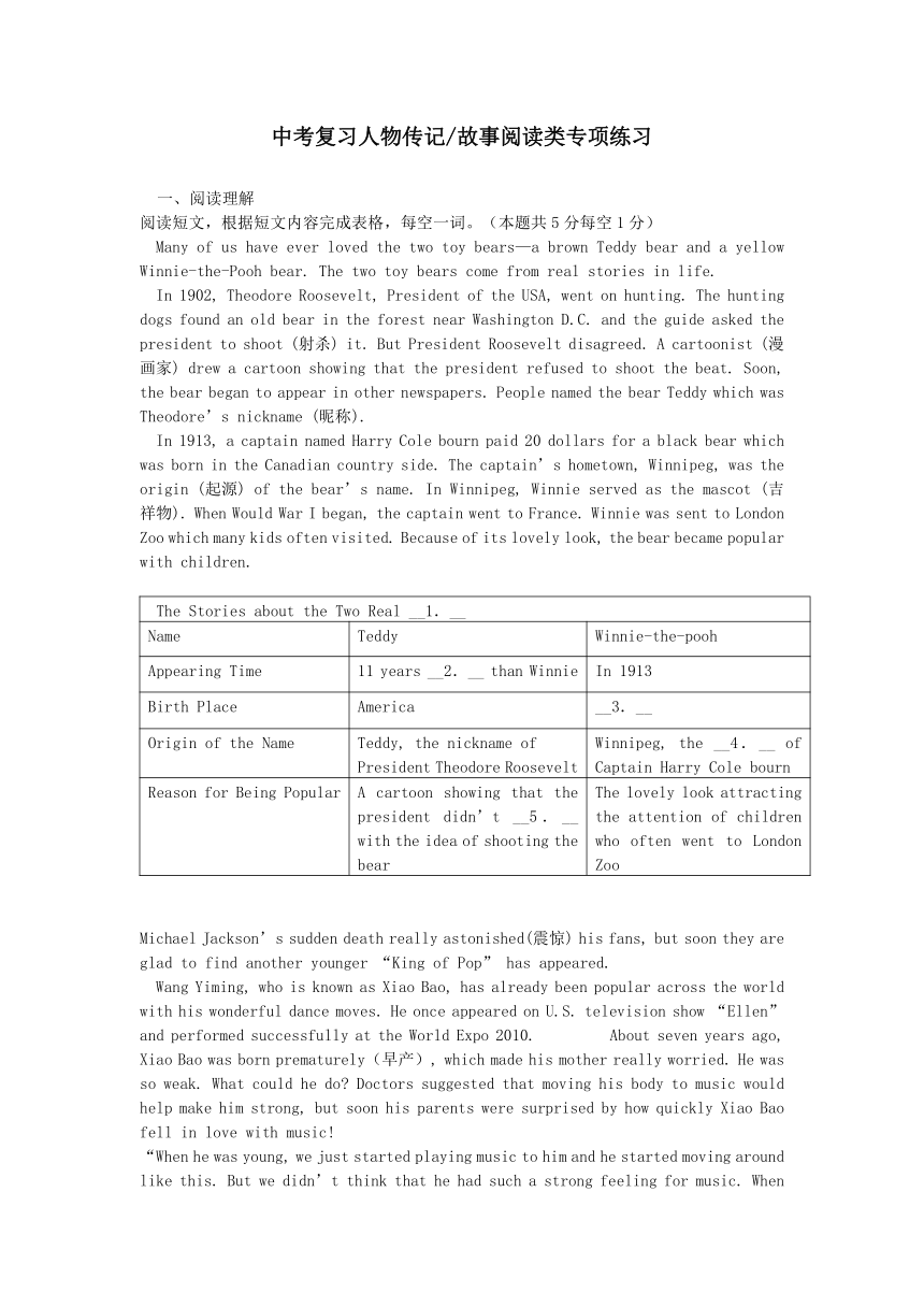 中考英语专项复习--阅读理解 人物传记与故事阅读类 (含答案解析）