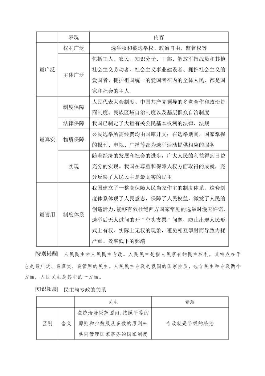 第一课 生活在人民当家作主的国家 导学案（含思维导图+易混易错）-2020-2021学年高中政治人教版必修二（含答案）