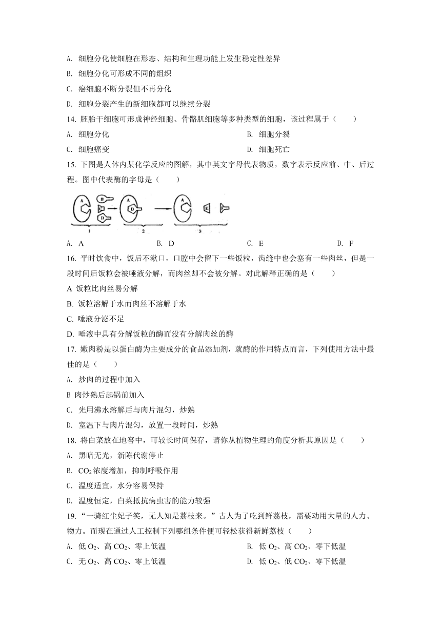 甘肃省天水市2021-2022学年高一上学期入学考试生物试题（Word版含答案解析）