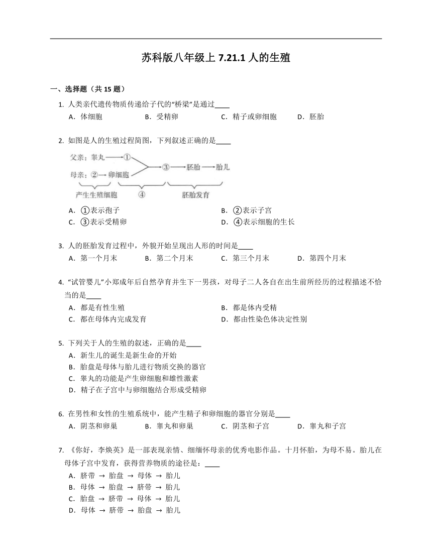 苏科版八年级上7.21.1人的生殖练习（含答案）