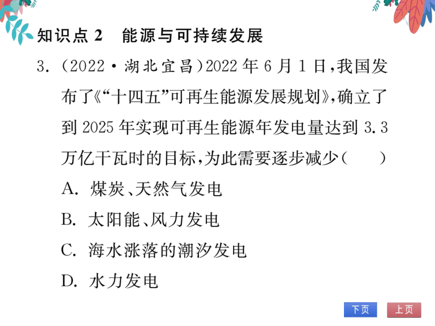 【2023版】人教版物理九全-第22章 能源与可持续发展 第3、4节 太阳能 能源与可持续发展 习题课件