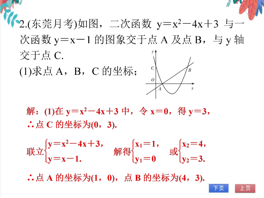 【人教版】数学九年级全一册 第22章 微专题6 二次函数与一次函数综合 随堂练习（课件版）