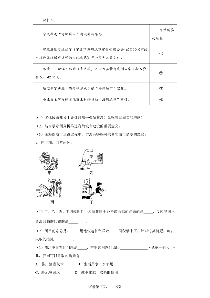 6.2日益严峻的资源问题 非选择题专项训练（含答案）--2022-2023学年浙江省人教版人文地理七年级下册