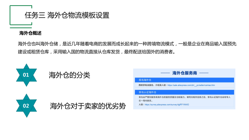 项目六 任务三 海外仓物流模板设置 课件(共15张PPT)- 《跨境电子商务实务》同步教学（机工版·2021）