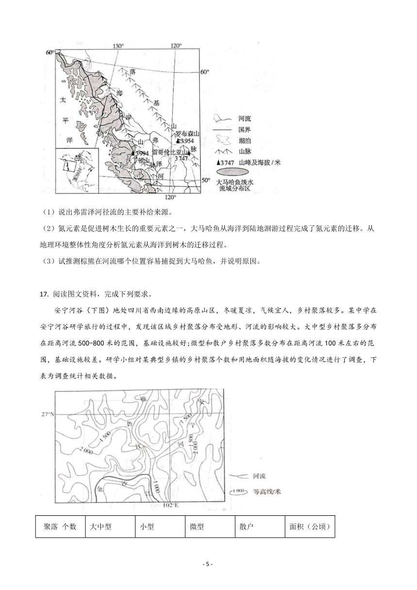 山东省烟台市2021届高三上学期期末考试地理试卷 Word版含解析