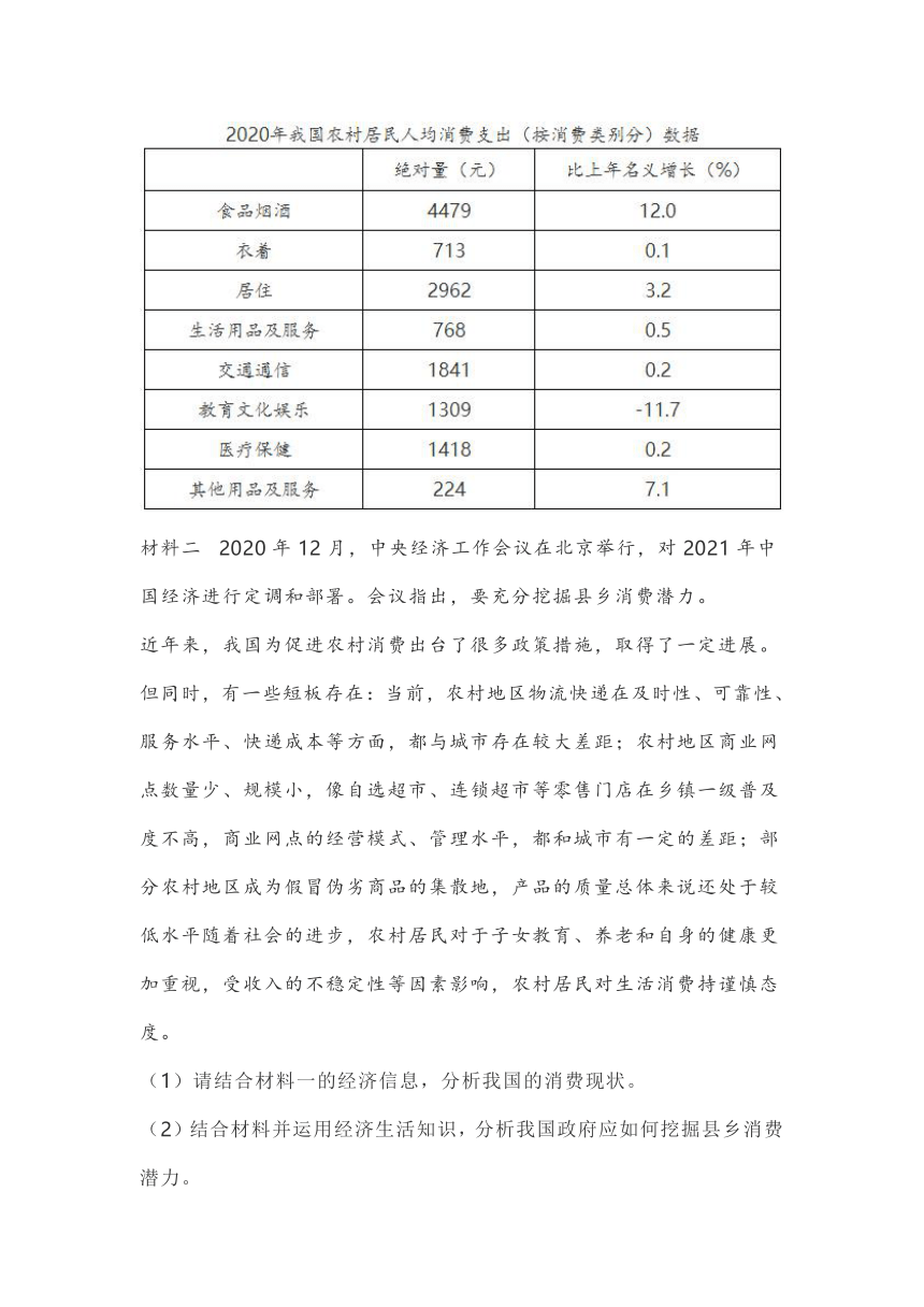 2022年高考备战政治精细解读----经济生活政治主观题精选新题好题