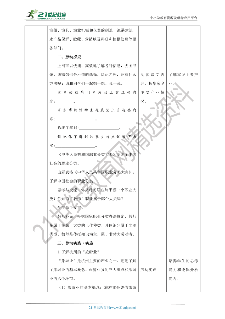 【核心素养目标】浙教版五年级上册《劳动》项目四 任务二《家乡行业我了解》教案