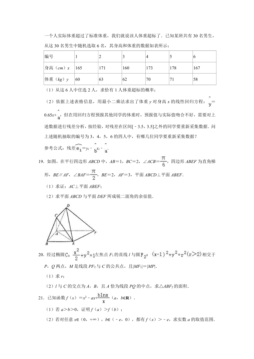 2021年宁夏中卫市高考数学一模试卷（理科）（Word版含解析）